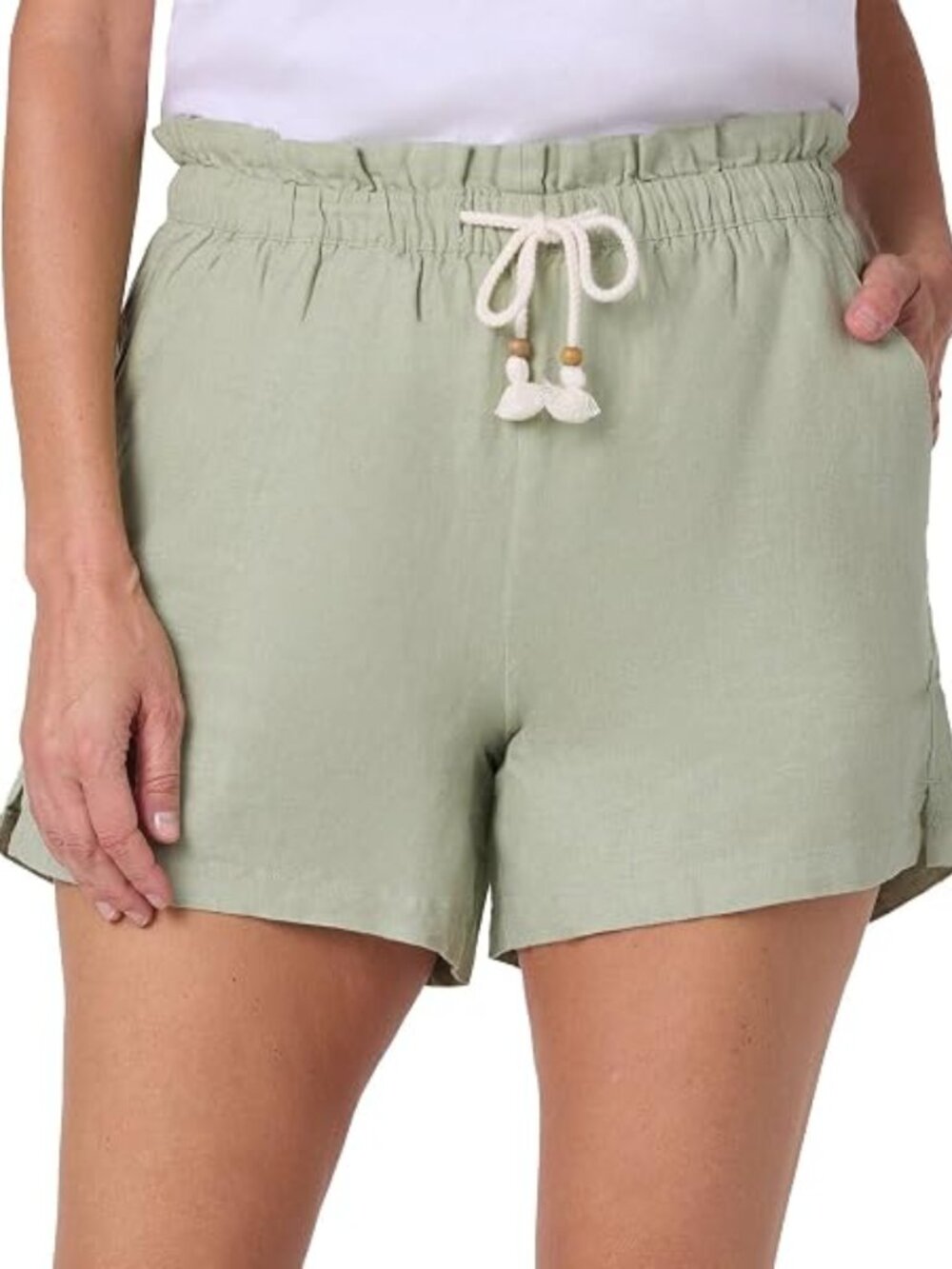 Hang Ten Women's Lime Green Linen Blend Drawstring Summer Shorts Size L